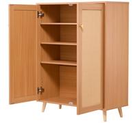 Vevor Stylish Rattan Shoe Cabinet 5 Tiers Adjustable Shelves Light Wood Finish