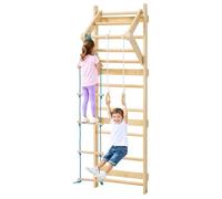 VEVOR Swedish Ladder Wall Gym, 4-in-1 8-Level Indoor Jungle Gym, 220LBS Loading Solid Wood Gymnastic Stall Bars, Indoor Playground Climbing Playset with Gym Rings, Pull-Up Bar, Rope Ladder