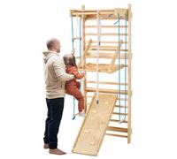 VEVOR Swedish Ladder Wall Gym, 8 in 1 Wooden Indoor Playground Climbing Toys, 220 lbs Load Capacity Swedish Wall Ladder with Pull-Up Bar, Gym Rings, Swing Seat, Rope Ladder, Wall Ladder, Slide Board