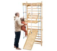 VEVOR Swedish Ladder Wall Gym, 8 in 1 Wooden Indoor Playground Climbing Toys, 220 lbs Load Capacity Swedish Wall Ladder with Pull-Up Bar, Gym Rings, Swing Seat, Rope Ladder, Wall Ladder, Slide Board