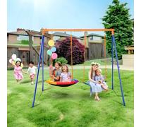 VEVOR Backyard, 440lbs Load Capacity Set, with 1 Saucer, 1 Belt Seat, Heavy Duty A-Frame Metal Swing Stand and Adjustable Rope, Swingset Outdoor for Kids, Steel Pipe, Blue