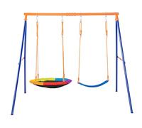 VEVOR Swing Sets for Backyard, 440lbs Load Capacity Swing Set, with 1 Saucer Swing Seat, 1 Belt Swing Seat, Heavy Duty A-Frame Metal Swing Stand and Adjustable Rope, Swingset Outdoor for Kids