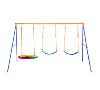 VEVOR 600lbs Load Capacity Set, with 1 Saucer, 2 Belt Seats, Heavy Duty A-Frame Metal Swing Stand and Adjustable Rope, Swingset Outdoor for Kids, Blue, 183cm,305cm,105cm