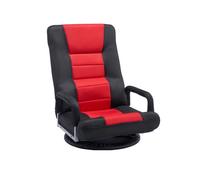 VEVOR Swivel Floor Gaming Chair with Armrests, 360-Degree Rotating Floor Chair with 6 Adjustable Position Folding Backrest and Lumbar Support, Folding Video Reclining Sofa for TV Reading, Red Black