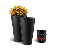 VEVOR Set of 2 Tall Planter For Outdoor Indoor Plants 24inch, Black Round Large Planters For Front Porch, Patio, Tall Taper Flower Tree Plant Pots with Modern Design and Built-in Drainage