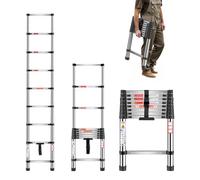 VEVOR Telescoping Ladder, 8.5ft Stainless Steel Lightweight Extension Ladder, Multi-Button Retraction Collapsible Ladders, 375LBS Capacity & Non-Slip Feet, Portable 9-Step Ladders for Home, RV, Loft