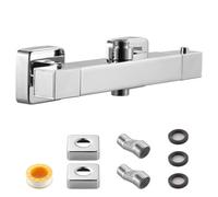 VEVOR Thermostatic Shower Faucet Valve, 38℃ Secure Lock Thermostatic Shower Faucet Valve, Hot Cold Water Showering Faucets Temperature Control Valves for Bathroom, RV, Hotel, Two Holes & Chrome Silver