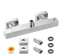 VEVOR Thermostatic Shower Faucet Valve, 38℃ Secure Lock Thermostatic Shower Faucet Valve, Hot Cold Water Showering Faucets Temperature Control Valves for Bathroom, RV, Hotel, Two Holes & Chrome Silver