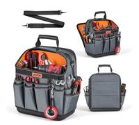 VEVOR Tool Bag Open 335mm, 39 Pockets, Portable Tool Organizer with Hard Plastic Base, Water Resistant, Adjustable Shoulder Strap for Professionals, DIY and Construction Site
