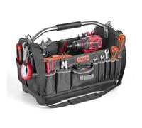 VEVOR Tool Bag Open 410mm, 33 Pockets, Portable Tool Organizer with Plastic Base, Water Resistant, Adjustable Handle and Shoulder Strap for Professionals, DIY and Construction Site