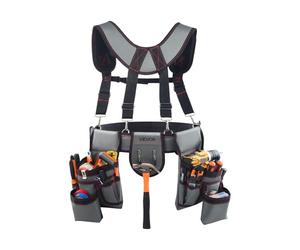 VEVOR Tool Belt, 22 Pockets Tool Pouch with Suspenders for Men, Heavy Duty Adjustable Utility Belt Bag Suspenders for Electrician, Carpenter, Construction, Work Apron Organizer Waist Adjust 32 to 68in