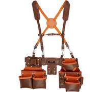 VEVOR Tool Belt with Suspenders, 19 Pockets, 29-54 inches Adjustable Waist Size, Tool Belts for Men, Genuine Leather Heavy Duty Carpenter Tool Pouch f