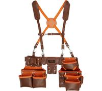 VEVOR Tool Belt with Suspenders Adjustable Carpenter Tool Pouch Genuine Leather