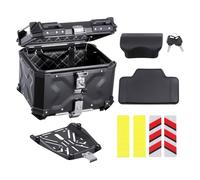 VEVOR Motorcycle Top Case, Universal Aluminum Alloy Motorbike Tail Box with Leather Lining, 55L Waterproof Detachable Motorcycle Top Box with Lock & Back Cushion, Fit for 99% of Motorcycle Frames