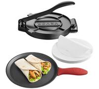 VEVOR Tortilla Press, 10 Inch Cast Iron Tortilla and Roti Maker, Heavy Duty Tortilladora Press, Pataconera Makers with Handle and 100 Pcs Parchment Paper, Dough Taco Press for Flour Tortilla, Tawa
