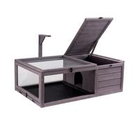 VEVOR Tortoise Habitat, Wooden Tortoise House Indoor & Outdoor, Tortoise Enclosure with Hanging Light Stand, 2-Room Reptile Enclosure Small Animal Cag