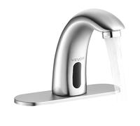 VEVOR Touchless Bathroom Sink Faucet, Automatic Motion Sensor Restroom Toilet Faucet with Hole Cover Plate, Battery Operated,Adjustable Temp for 9.5 mm Pipe Commercial Lavatory,Brushed Nickel Silver