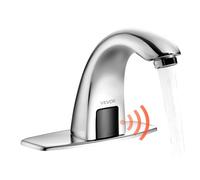 VEVOR Touchless Bathroom Sink Faucet, Automatic Motion Sensor Restroom Toilet Faucet with Hole Cover Plate, Battery Operated,Adjustable Temp for 9.5 mm Pipe Commercial Lavatory,Chrome Plated Silver