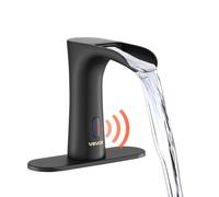 VEVOR Touchless Bathroom Sink Faucet, Automatic Motion Sensor Waterfall Restroom Toilet Faucet with Hole Cover Plate, Modern Electronic Sensor Hot/Cold Water for 9.5 mm Pipe Commercial,Matte Black