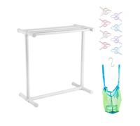 VEVOR Pool Towel Rack, 5 Bar, White, Freestanding Outdoor PVC T-Shape Poolside Storage Organizer, Include 8 Towel Clips, Mesh Bag, Hook, Also Stores Floats and Paddles, for Beach, Swimming Pool, Home