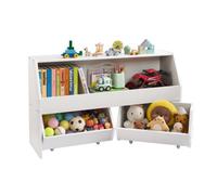 VEVOR Toy Storage Organizer, Wooden Kids Bookshelf with Storage, Toy Storage Cabinet with 2 Mobile Drawers, Kids Storage Organizer for Bedroom, Nurser