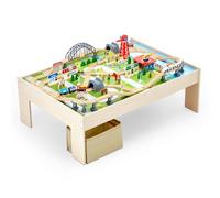 VEVOR Train Table, 120 Multicolor Pieces Wooden Kids Activity Table with Collapsible Storage Bin, 3-in-1 Wooden Train Set for Gaming, Drawing, Reading, Eating, Creative Toy Set for Kids Ages 3+