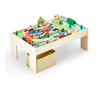 VEVOR Train Table, 84 Multicolor Pieces Wooden Kids Activity Table with Collapsible Storage Bin, 3-in-1 Wooden Train Set for Gaming, Drawing, Reading,
