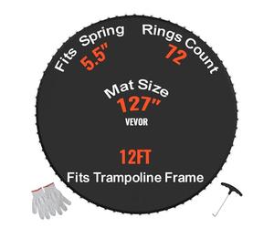 VEVOR Trampoline Replacement Mat Fits a 144" Frame, UV Resistant with Spring Tool and Durable V-Rings, Fits 5.5" Spring Length