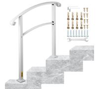 VEVOR 3-Step Handrails for Outdoor Steps Fits 1 or 3 Steps Matte White Stair Rail Wrought Iron Handrail with Installation Kit Hand Rails for Outdoor S