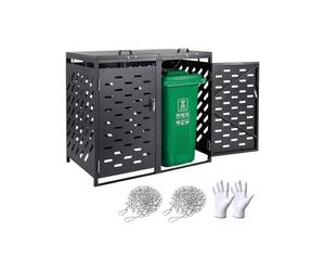 VEVOR Trash Can Storage, 2 x 52.79 Gal Trash Bin Storage Shed Outdoor, Horizontal Waterproof Storage Cabinet with Chain Lid, Lockable Garbage Can Storage Shed, for Trash Can, Garden, Backyard & Patio