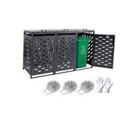 VEVOR Trash Can Storage, 3 x 52.79 Gal Trash Bin Storage Shed Outdoor, Horizontal Waterproof Storage Cabinet with Chain Lid, Lockable Garbage Can Storage Shed, for Trash Can, Garden, Backyard & Patio