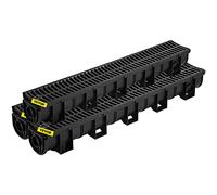 VEVOR Trench Drain System,5.8x5.2x39.4-Inch HDPE Drainage Trench,Channel Drain with Plastic Grate,Black Plastic Garage Floor Drain,3x39 Trench Drain Grate,with 3 End Caps, for Garden, Driveway-3 Pack