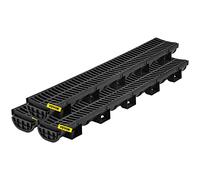 VEVOR Trench Drain System, Channel Drain with Plastic Grate, 145x79MM HDPE Drainage Trench, Black Plastic Garage Floor Drain, 3x39 Trench Drain Grate, with 3 End Caps, for Garden, Driveway-3 Pack