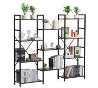 VEVOR Triple Metal Bookshelf, 11-Tier Industrial Bookshelf, Large Rustic Vintage Storage Bookcase with Open Shelves