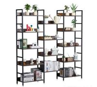 VEVOR Triple Metal Bookshelf, 14-Tier Industrial Bookshelf, Large Rustic Vintage Storage Bookcase with Open Shelves, Freestanding Display Shelving Uni
