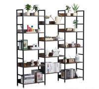 VEVOR Triple Metal Bookshelf, 14-Tier Industrial Bookshelf, Large Rustic Vintage Storage Bookcase with Open Shelves