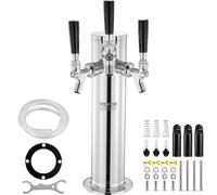 VEVOR Triple Taps Draft Beer Tower Dispenser, Stainless Steel Keg Beer Tower, Kegerator Tower Kit with Pre-Assembled Tubing and Self-Closing Faucet Sh