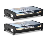 VEVOR Under Bed Storage with Wheels, 30.3 x 18.5 x 6.8 inch, Underbed Containers with Clear Lid, Underbed Shoe Organizer, Rolling Under the Bed Storage Bins for Clothes Shoes Blankets Bedroom, 2 Pack