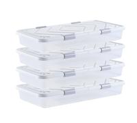 VEVOR Under Bed Storage with Wheels, 31.7 x 15.6 x 6.9 inch Underbed Containers, Underbed Shoes Organizer with Lid & Gray Latch, Rolling Under the Bed Storage Bins for Clothes Shoes Blankets, 4 Pack