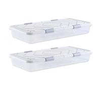 VEVOR Under Bed Storage with Wheels, 39.8 x 20.1 x 5.9 inch Underbed Containers, Underbed Shoes Organizer with Lid & Gray Latch, Rolling Under the Bed Storage Bins for Clothes Shoes Blankets, 2 Pack
