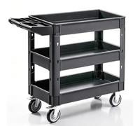 VEVOR Utility Cart, 3-Tier Plastic Service Trolley with 550LBS Capacity | For Garage, Warehouse, and Cleaning Tasks, 360° Swivel Casters with 2 Locking Wheels, Medium Lipped Shelves, Ergonomic Handle