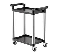 VEVOR Utility Cart 300 lbs Load Capacity 2-Tier Utility Plastic Cart with 360 Swivel Wheels (2 with Brakes) 24.4 x 16.1-inch Food Service Cart for