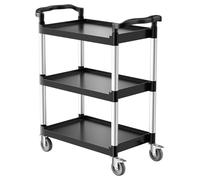 VEVOR Utility Cart, 300 lbs Load Capacity, 3-tier Utility Plastic Cart with 360° Swivel Wheels (2 with Brakes), 24.4 x 16.1-inch Food Service Cart for Warehouse, Office, Home, Restaurant, Kitchen