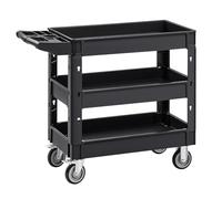 VEVOR Utility Service Cart, 249.5 kg Laod Capacity, 3 Shelf Heavy Duty Plastic Rolling Utility Cart with 360° Swivel Wheels (2 with Brakes), Ergonomic Storage Handle for Warehouse/Garage/Cleaning