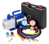 VEVOR Vacuum Pump 4.8CFM 1/3 HP Single Stage HVAC A/C Refrigeration Kit 5PA Ultimate Vacuum Manifold Gauge Set R410A R134A R22 HVAC AC, 4-Way Manifold