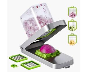 VEVOR Vegetable Chopper, Food Veggie Cutter with 3 Stainless Steel Blades, Onion Slicer with Container, Salad Potato Dicer Kitchen Gadgets & Essentials Home Appliances Tools for Easy DIY, Silver