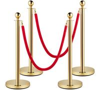 VEVOR Velvet Ropes and Posts Gold Stanchion 5ft/1.5m Crowd Control Barriers 4PCS