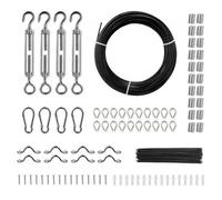 VEVOR Vinyl Coated Wire Rope Kit, 3/32 Cable Through 1/16 Diameter Stainless Steel, 7x7 Strands Construction with 189 Accessories for String Lights, Clothesline, Vine, 164 ft Black