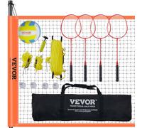 VEVOR Volleyball and Badminton Set, Outdoor Portable Badminton Net, Adjustable Height Steel Poles, Professional Combo Set with PVC Volleyball, Pump, C