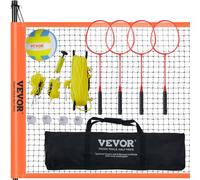 VEVOR Volleyball and Badminton Set, Outdoor Portable Badminton Net, Adjustable Height Steel Poles, Professional Combo Set with PVC Volleyball, Pump, Carrying Bag, Easy Setup for Backyard Beach Lawn